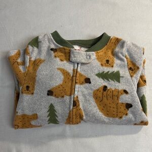 Carter's - Grey and Green Fleede Bear Print Pajamas Footie